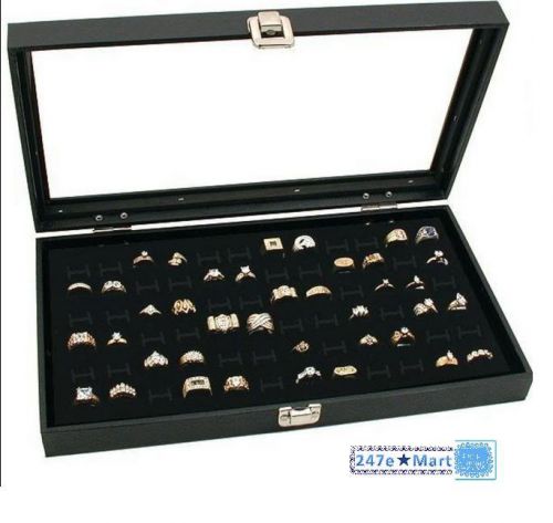 Brand new! glass top black jewelry display case 72 slot ring tray for sale