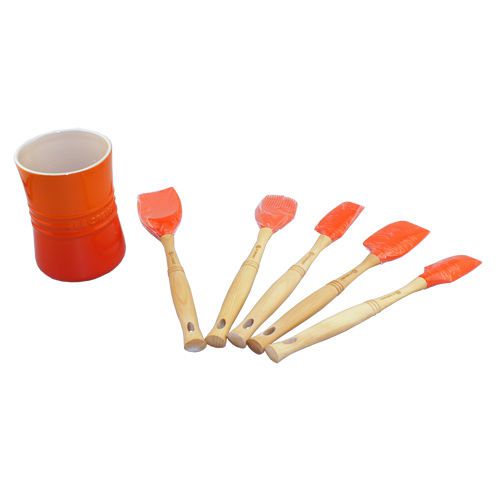 Le creuset revolution silicone utensil set 6-piece flame kitchen essentials new for sale