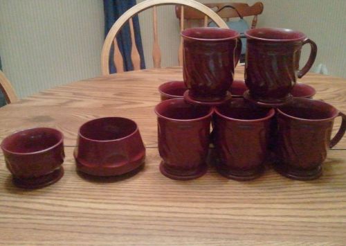 Turnbury by Dinex - Insulated  8 Oz Set of 8 Cranberry Mugs Or Cups with bowls