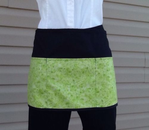 Black 3 pocket waitress waist apron  Lime Glitter resturants cafe  USA