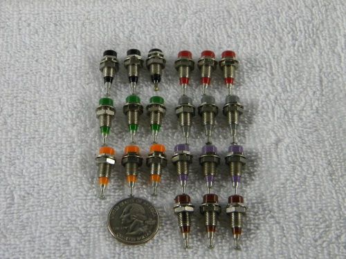 Lot of 21 various colors tip jack test points, 10 amp, turret terminal, new. for sale