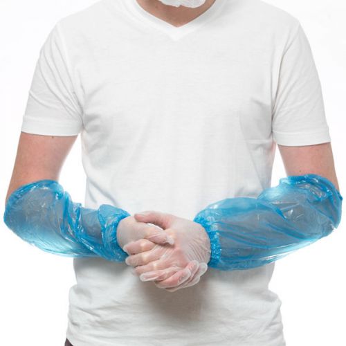 100 disposable plastic arm  sleeves covers oversleeves cleaning protective blue for sale