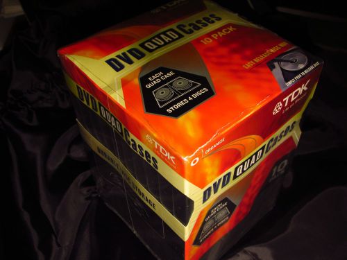 New Pack of 10 Black TDK DVD Quad 4 Disc Cases, Sealed, MBQ-10, Discontinued!