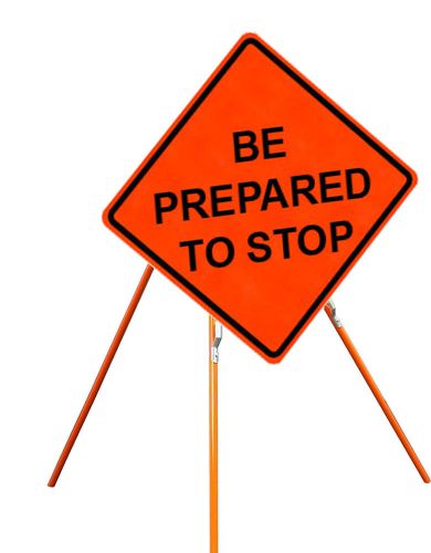 Be prepared to stop 36&#034; x 36&#034; vinyl fluorescent roll up sign and tripod stand for sale