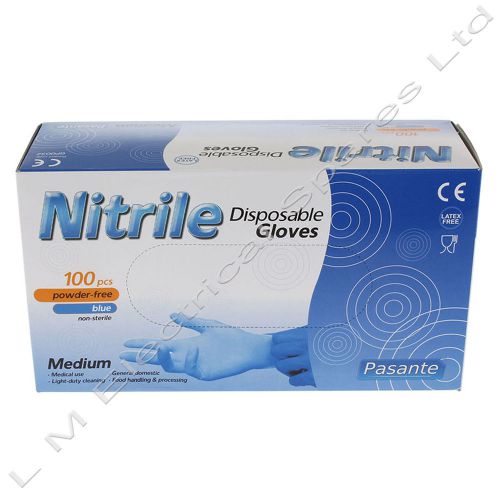 100 x extra strong flexible powder free blue medium disposable nitrile gloves for sale