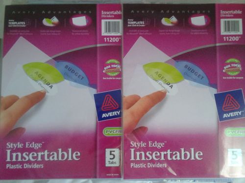 Two Avery 11200 Style Edge Insertable Plastic Dividers PVC Free 5 Tabs Each