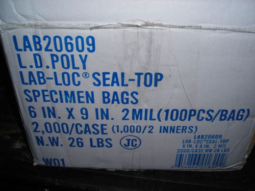 6&#034; x 9&#034; Lab- Loc Seal-Loc 2 Mil BioHazard Specimen Bags 2 inners/1000 each= 2000