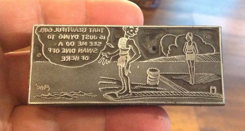 Letterpress Block. Girl Watching Man On Diving Board.
