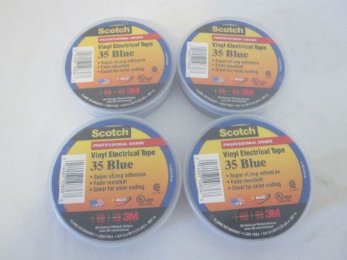 Lot of 4 Rolls 3M Scotch 35 Professional Grade Electrical Tape Blue 3/4&#034; x 66FT