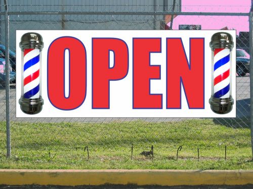 OPEN with BARBER POLES Banner Sign NEW Texas Size &amp; Quality