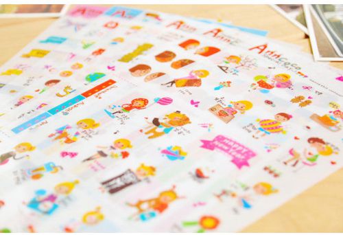 6 sheet AnnCoco boy Girl calendar Notebook Diary Scrapbooking Deco PVC Sticker