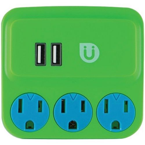 GE 25113 Uber 3-Outlet Power Tap w/2 USB Ports Green/Blue