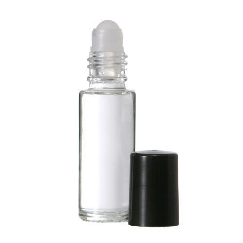 5ml roll on bottles plain clear glass with housing roller ball &amp; black cap for sale