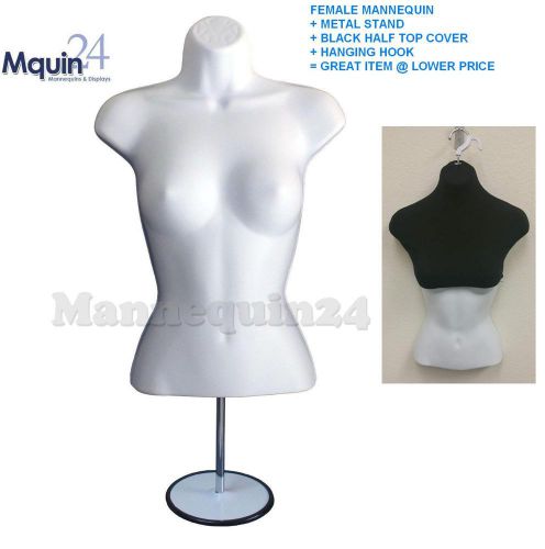 1 female torso mannequin w/stand + black half top cover + hook for hanging, for sale