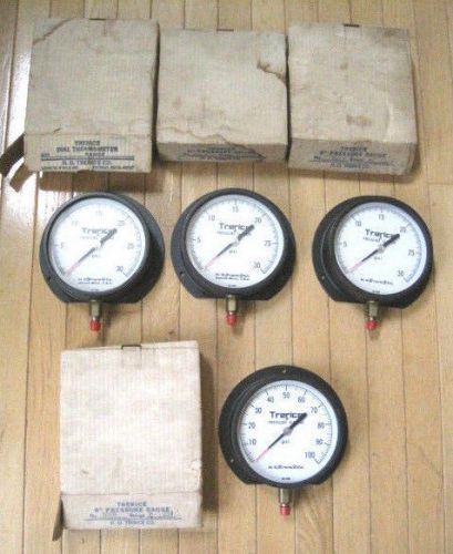 LOT OF (4) LARGE 6&#034; H.O. Trerice Pressure Gauges in Boxes