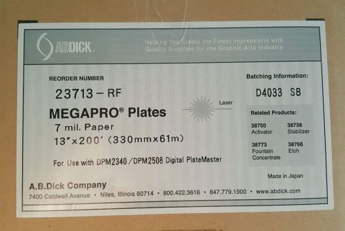 Megapro Plates 7 mil Paper 13&#034; x 200&#039; AB DICK DPM2340 PlateMaster 23713-RF Film