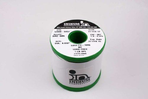 Indium wire solder, .032&#034;, sac305, cw-807, 1 lb. spool for sale