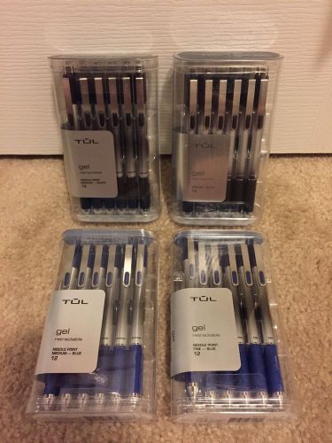 TUL Retractable Gel Pens 0.7mm Med Point Black Ink Blue Fine Needle Point