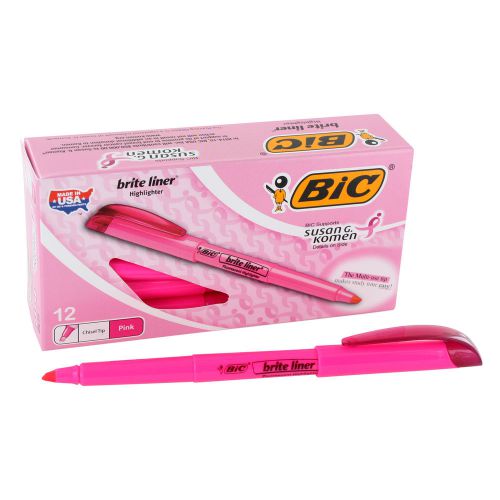 &#034;bic brite liner highlighter, chisel tip, fluorescent pink ink, 1 dozen&#034; for sale