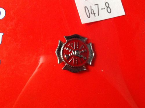 NIP Firefighter Maltese Cross Bugles Collar Brass Lapel Pin Tie Tac - Red/Silver