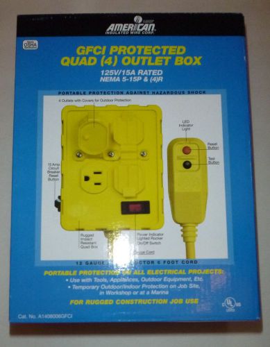 GFCI PROTECTED QUAD 4 OUTLET BOX 125V 15A FOR RUGGED CONSTRUCTION JOB USE
