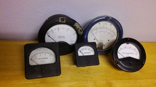 Lot Of 5 Vintage gauges Westinghouse Amperes Volt Meter Steam Punk DC