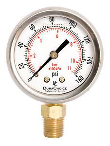2&#034; oil filled pressure gauge - ss/br 1/4&#034; npt lower mount 160psi for sale