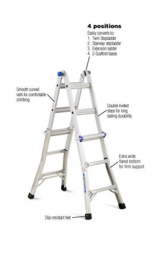 Wermer 13 ft. aluminum telescoping multi-position ladder w/300 lb load capacity for sale