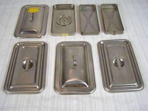 LOT OF 7 MISCELLANEOUS ASSORTMENT STERILIZATION DISINFECTION LIDS CONTAINERS