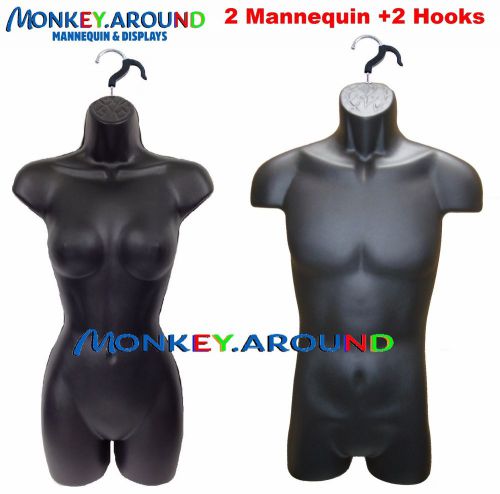 2 Mannequin,Male Female Black Dress Body Torso Form+2 Hook-Display Shirt Pants