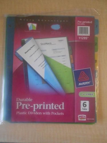 Avery Preprinted Tab Plastic Dividers w/Double Pockets, 6-Tab, 11 x 9 11295