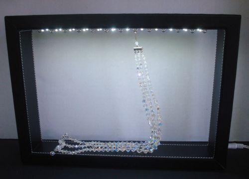LED Lit Lighted Illuminated Jewelry Bracelet Display Case BLACK Frame Shadow Box