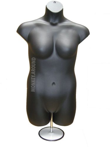 Black Female Full Size 1x2x Mannequin Body Torso Form Display Stand +Hook Hanger