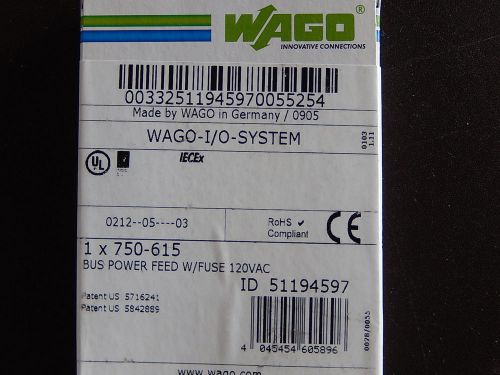 WAGO I/O System Bus Power Feed With Fuse 120VAC 750-615. NIB