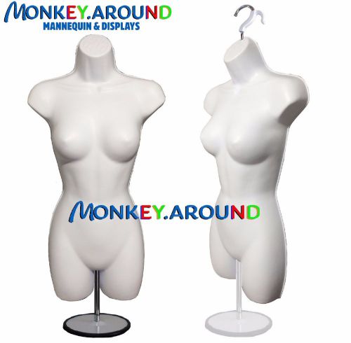 Female white mannequin dress body torso 3/4 form,display women clothing w/stand for sale