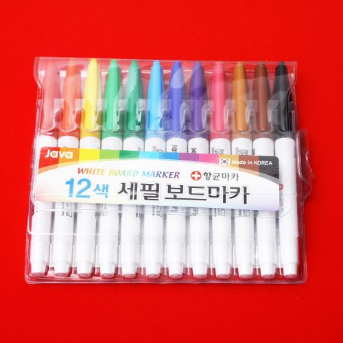 12 Color Set White Board Dry-Erase Marker Fine Nib Pens JAVA Made in Korea