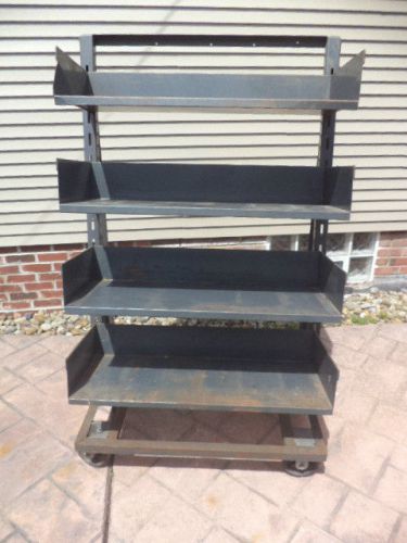 Industrial salvage steel rolling a-frame with 4 steel adjustable height lg. bins for sale