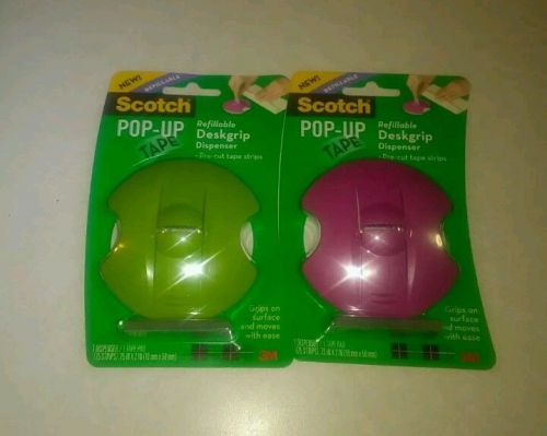 2 NIB Scotch 3M Pop-Up Tape Deskgrip Dispensers With Tape AND tape pads .75x2 in
