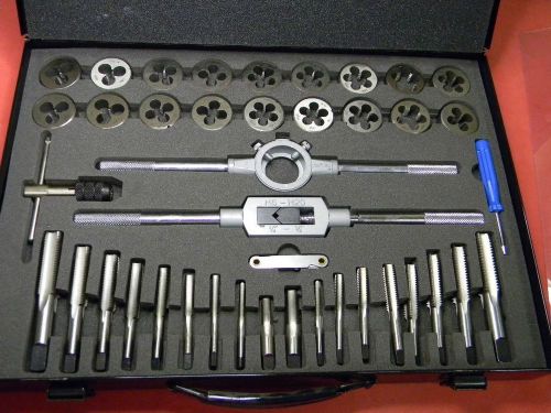 Interstate 1/4&#034;-3/4 x 3/4&#034;-16 hss 41pc adjustable round plug tap/die set for sale