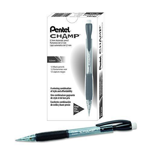 Pentel Champ Pencil, Automatic Pencil, 0.5mm Lead Size, Black Barrel, Box of 12