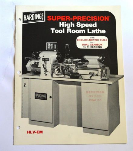 Hardinge hlv-em high speed tool room lathe brochure for sale