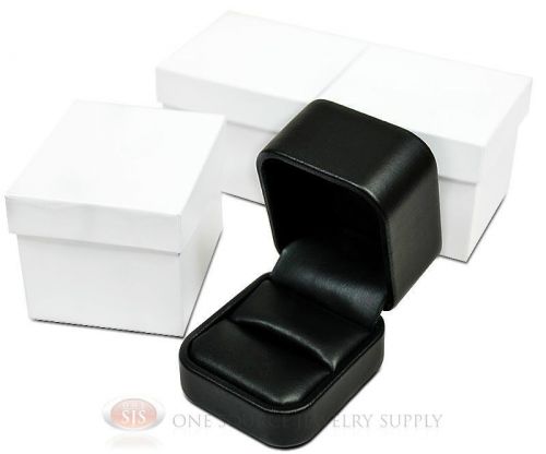 3 Piece Black Leather Metal Ring Jewelry Gift Boxes 2&#034; x 2 3/8&#034; x 1 3/4&#034;