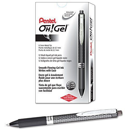 Pentel OH! Gel Retractable Gel Pen, Medium Line, Black Ink, Box of 12 (K497-A)