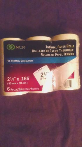 6 ROLLS NCR THERMAL PAPER ROLLS FOR THERMAL CALCULATORS - 2 1/4&#034; x 165&#039;