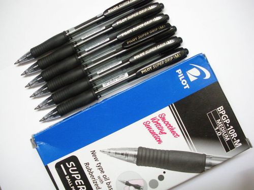 (12 pens &amp; 12 refills Pack) PILOT super grip ball point pen 1.0mm medium, Black