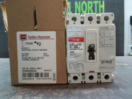 Cutler-hammer 80amp industrial circuit breaker cat#fd3080 600v #8261002 3:p nib for sale