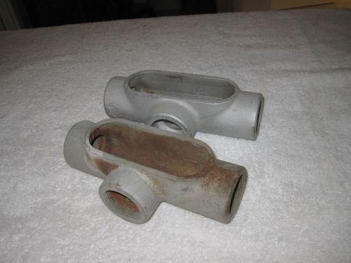 (2) CROUSE HINDS T47 1-1/4&#034; THREADED , W/O COVER &amp; GASKET FORM 7, MALLEABLE IRON