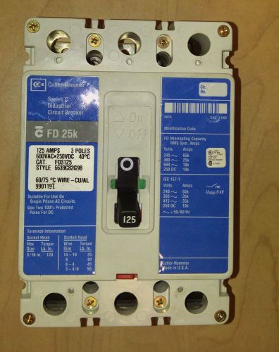 Cutler Hammer FD 25K 3 Pole 125 Amp 600VAC FD3125 Circuit Breaker Blue