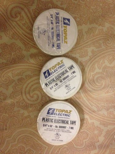 3 ROLLS PLASTIC ELECTRICAL TAPE(7mil X 3/4&#034; X 66ft. - White