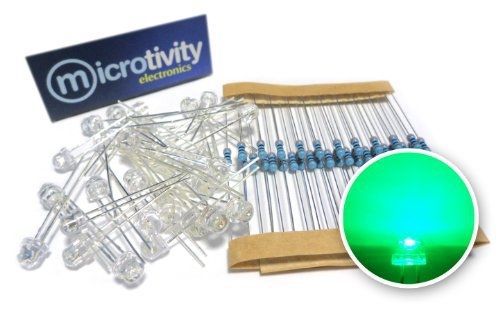 Microtivity il314 4.8mm wide angle pure green straw hat led w/ resistors (pack for sale